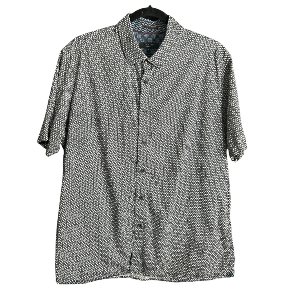 Ted Baker Men’s Geometric Monochrome Patterned Button Down Shirt Size 5 s/s